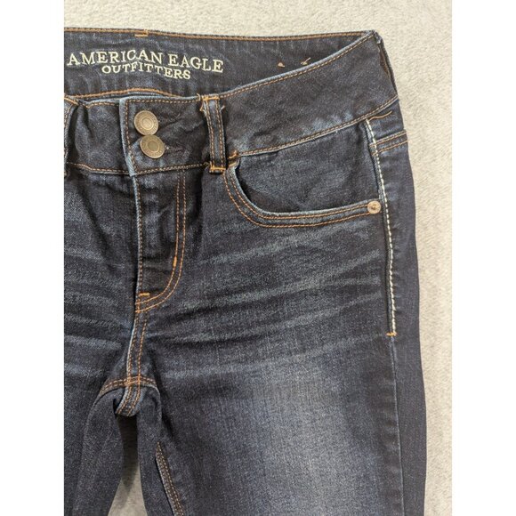 American Eagle Jeans Womens Size 4 Blue Aritst Curvy Flare Embroidered Whiskers - Picture 3 of 16